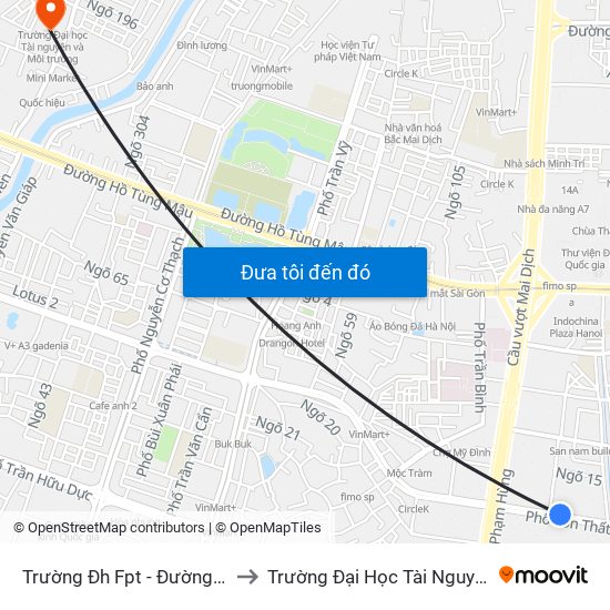 Trường Đh Fpt - Đường Tôn Thất Thuyết to Trường Đại Học Tài Nguyên Và Môi Trường map