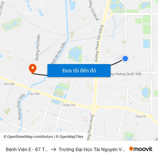 Bệnh Viện E - 87 Trần Cung to Trường Đại Học Tài Nguyên Và Môi Trường map