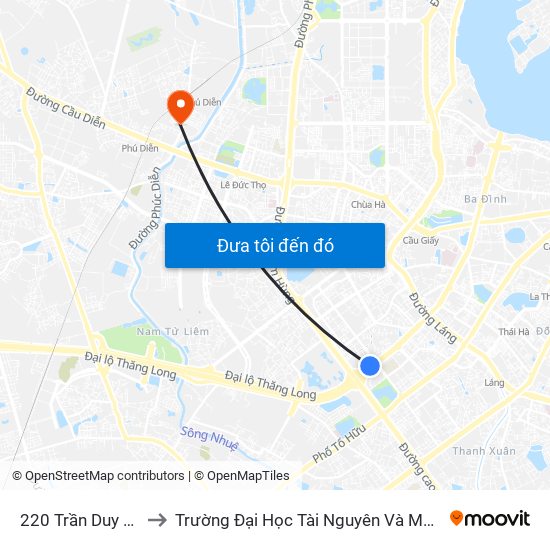 220 Trần Duy Hưng to Trường Đại Học Tài Nguyên Và Môi Trường map