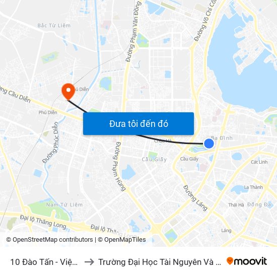 10 Đào Tấn - Viện Vật Lý to Trường Đại Học Tài Nguyên Và Môi Trường map