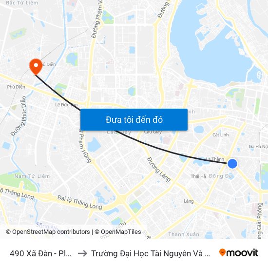 490 Xã Đàn - Platform to Trường Đại Học Tài Nguyên Và Môi Trường map