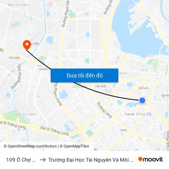 109 Ô Chợ Dừa to Trường Đại Học Tài Nguyên Và Môi Trường map