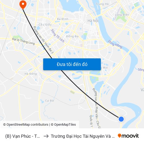 (B) Vạn Phúc - Thanh Trì to Trường Đại Học Tài Nguyên Và Môi Trường map