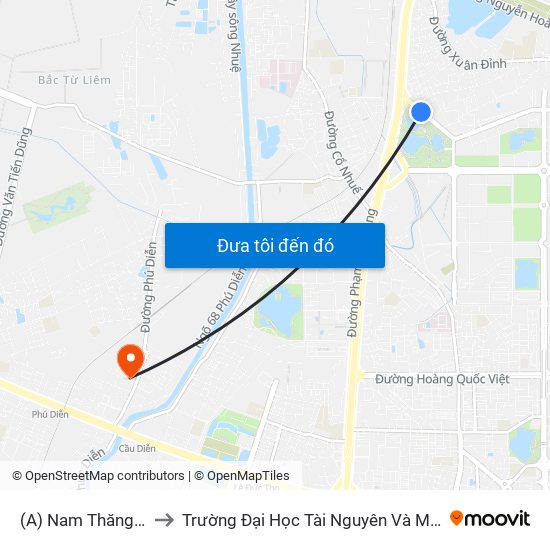 (A) Nam Thăng Long to Trường Đại Học Tài Nguyên Và Môi Trường map