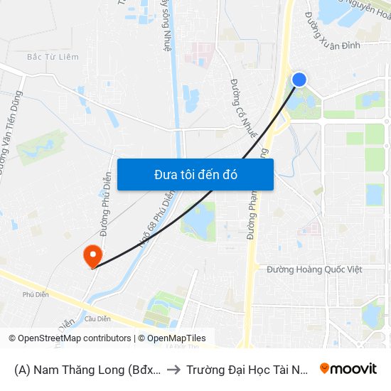 (A) Nam Thăng Long (Bđx Trên Đường Đỗ Nhuận) to Trường Đại Học Tài Nguyên Và Môi Trường map