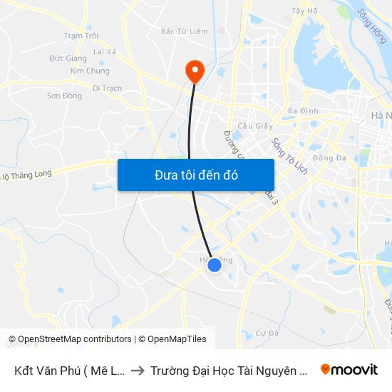 Kđt Văn Phú ( Mê Linh Plaza) to Trường Đại Học Tài Nguyên Và Môi Trường map