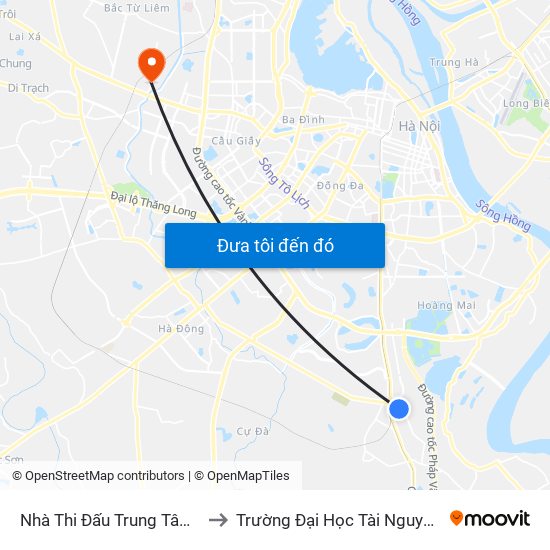 Nhà Thi Đấu Trung Tâm Tdtt Thanh Trì to Trường Đại Học Tài Nguyên Và Môi Trường map