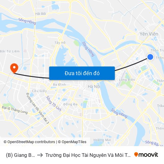 (B) Giang Biên to Trường Đại Học Tài Nguyên Và Môi Trường map