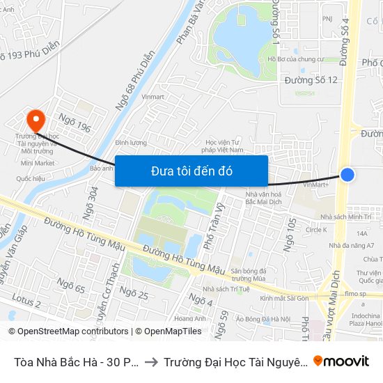 Tòa Nhà Bắc Hà - 30 Phạm Văn Đồng to Trường Đại Học Tài Nguyên Và Môi Trường map