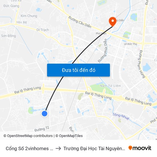 Cổng Số 2vinhomes Thăng Long to Trường Đại Học Tài Nguyên Và Môi Trường map