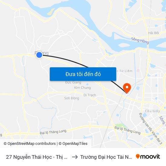 27 Nguyễn Thái Học - Thị Trấn Phùng - Đan Phượng to Trường Đại Học Tài Nguyên Và Môi Trường map