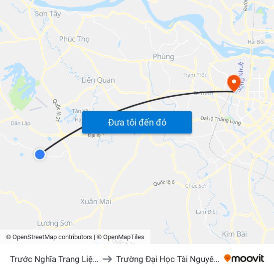 Trước Nghĩa Trang Liệt Sỹ Tiến Xuân to Trường Đại Học Tài Nguyên Và Môi Trường map