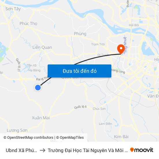 Ubnd Xã Phú Cát to Trường Đại Học Tài Nguyên Và Môi Trường map