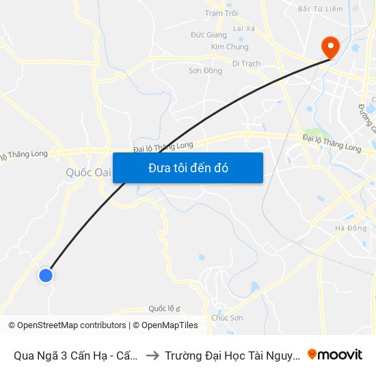 Qua Ngã 3 Cấn Hạ - Cấn Hữu - Quốc Oai to Trường Đại Học Tài Nguyên Và Môi Trường map