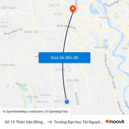 Số 19 Thôn Vân Đồng - Tỉnh Lộ 429 to Trường Đại Học Tài Nguyên Và Môi Trường map