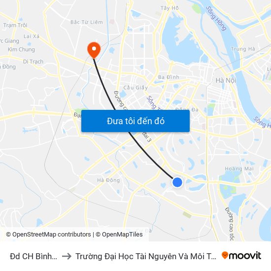 Đd CH Bình Vũ to Trường Đại Học Tài Nguyên Và Môi Trường map