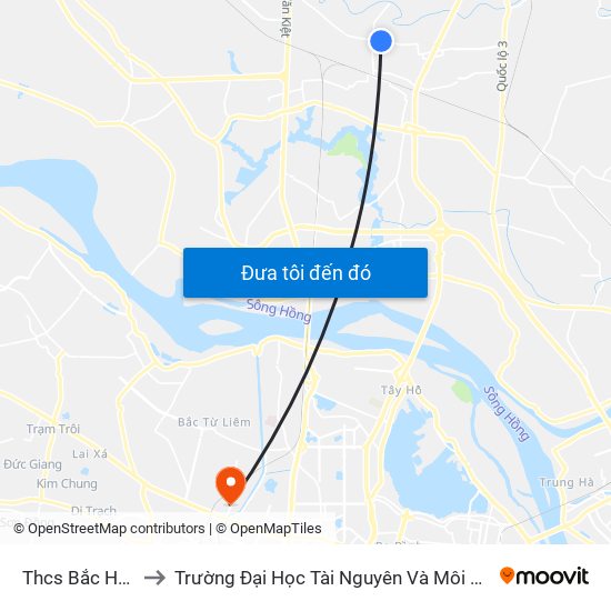 Thcs Bắc Hồng to Trường Đại Học Tài Nguyên Và Môi Trường map