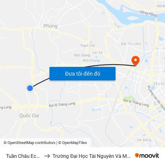 Tuần Châu Ecopark to Trường Đại Học Tài Nguyên Và Môi Trường map