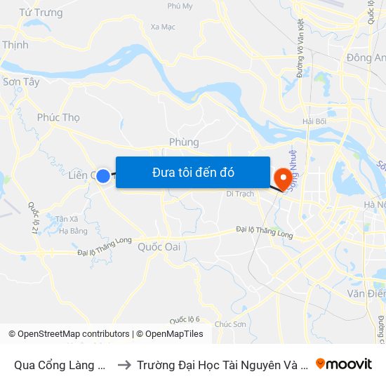 Qua Cổng Làng Thúy Lai to Trường Đại Học Tài Nguyên Và Môi Trường map