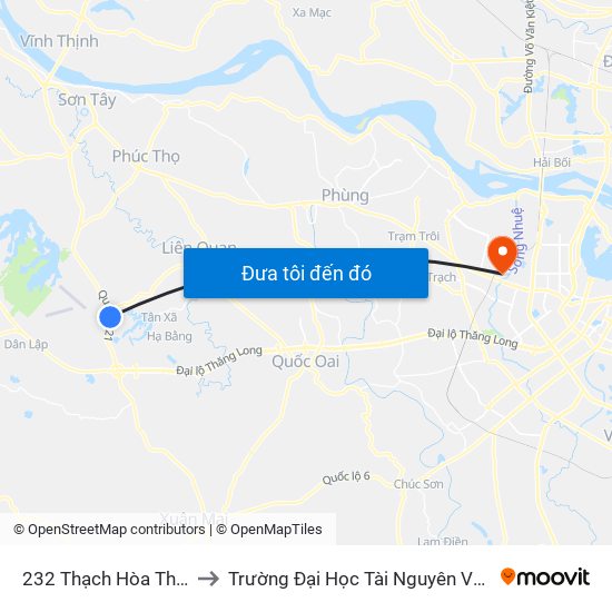 232 Thạch Hòa Thạch Thất to Trường Đại Học Tài Nguyên Và Môi Trường map