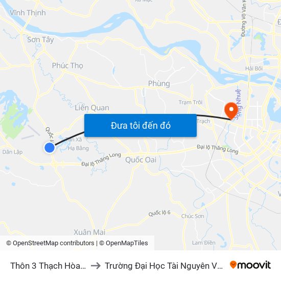 Thôn 3 Thạch Hòa Hòa Lạc to Trường Đại Học Tài Nguyên Và Môi Trường map