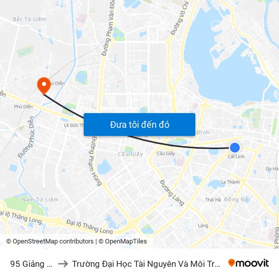 95 Giảng Võ to Trường Đại Học Tài Nguyên Và Môi Trường map