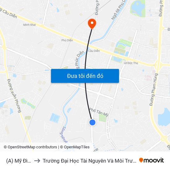 (A) Mỹ Đình to Trường Đại Học Tài Nguyên Và Môi Trường map