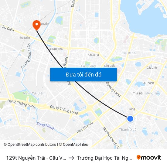 129t Nguyễn Trãi - Cầu Vượt Đi Bộ Royal City to Trường Đại Học Tài Nguyên Và Môi Trường map