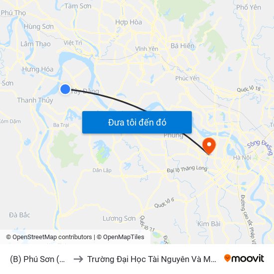 (B) Phú Sơn (Ba Vì) to Trường Đại Học Tài Nguyên Và Môi Trường map