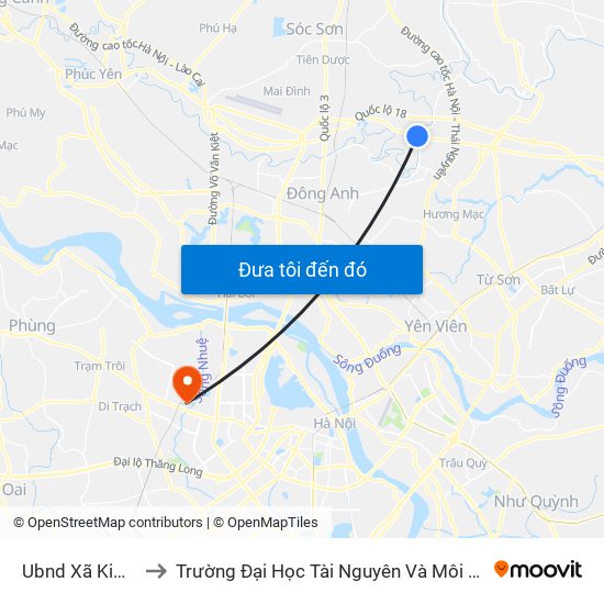 Ubnd Xã Kim Lũ to Trường Đại Học Tài Nguyên Và Môi Trường map