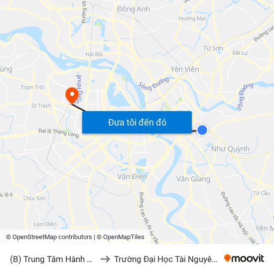 (B) Trung Tâm Hành Chỉnh Gia Lâm to Trường Đại Học Tài Nguyên Và Môi Trường map