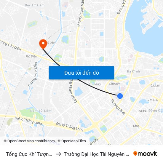 Tổng Cục Khí Tượng Thủy Văn to Trường Đại Học Tài Nguyên Và Môi Trường map