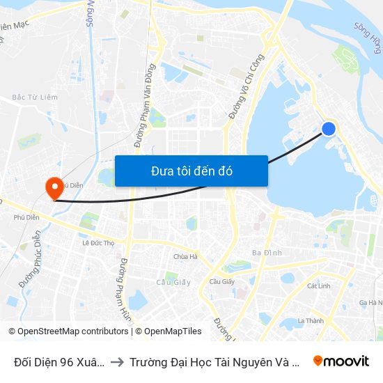 Đối Diện 96 Xuân Diệu to Trường Đại Học Tài Nguyên Và Môi Trường map