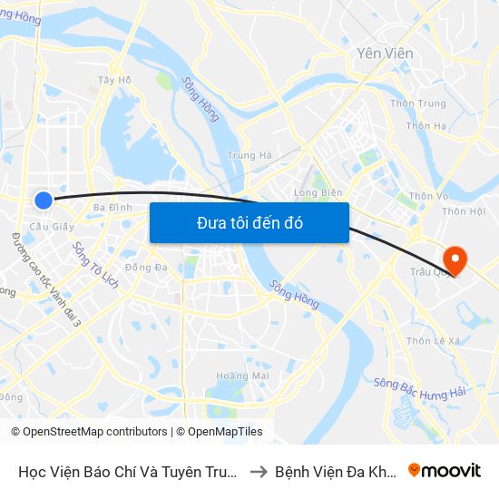 Học Viện Báo Chí Và Tuyên Truyền - 36 Xuân Thủy to Bệnh Viện Đa Khoa Gia Lâm map