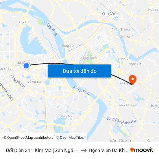 Đối Diện 311 Kim Mã (Gần Ngã 4 Kim Mã - Vạn Bảo) to Bệnh Viện Đa Khoa Gia Lâm map