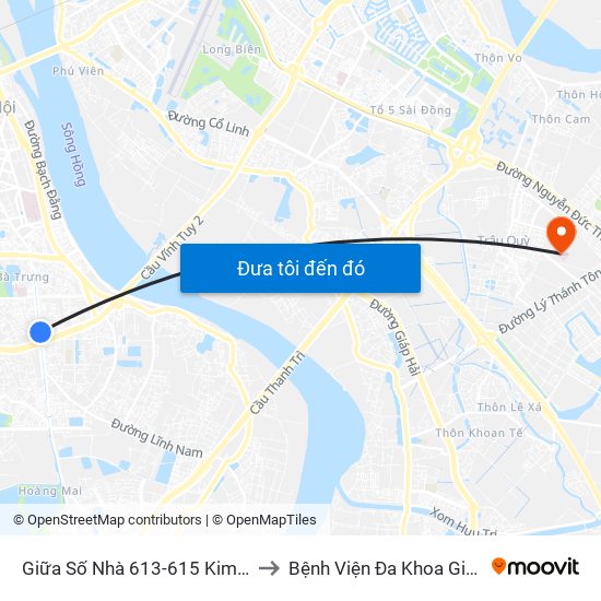 Giữa Số Nhà 613-615 Kim Ngưu to Bệnh Viện Đa Khoa Gia Lâm map