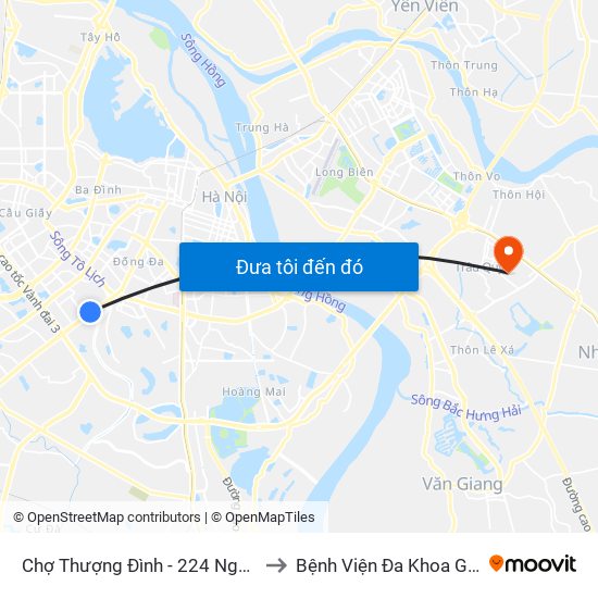 Chợ Thượng Đình - 224 Nguyễn Trãi to Bệnh Viện Đa Khoa Gia Lâm map