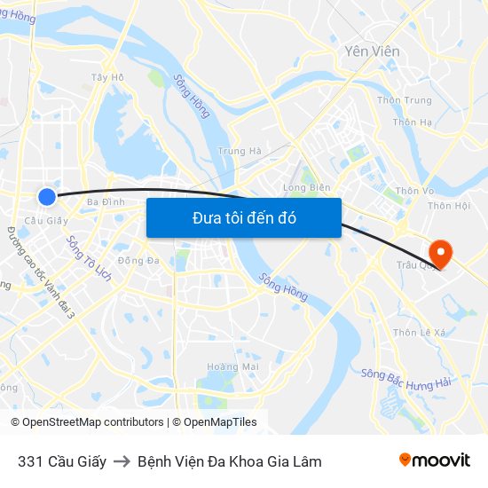 331 Cầu Giấy to Bệnh Viện Đa Khoa Gia Lâm map