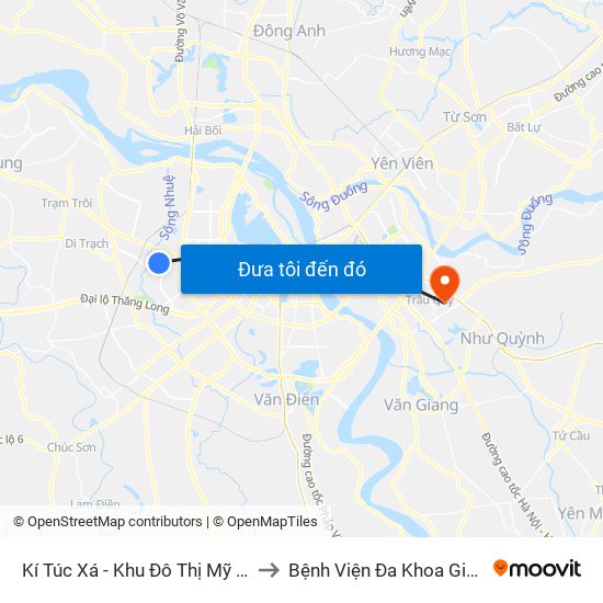 Kí Túc Xá - Khu Đô Thị Mỹ Đình II to Bệnh Viện Đa Khoa Gia Lâm map