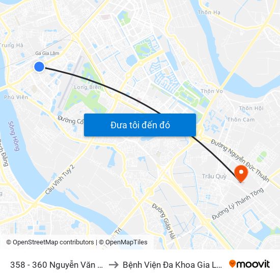 358 - 360 Nguyễn Văn Cừ to Bệnh Viện Đa Khoa Gia Lâm map