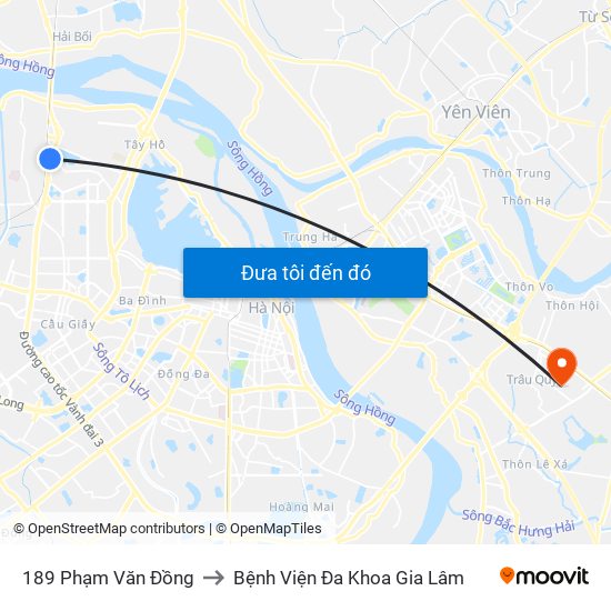 189 Phạm Văn Đồng to Bệnh Viện Đa Khoa Gia Lâm map