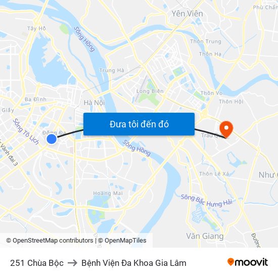 251 Chùa Bộc to Bệnh Viện Đa Khoa Gia Lâm map