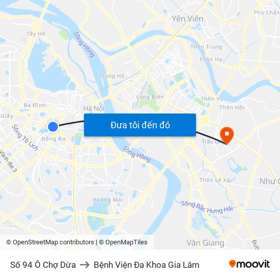 Số 94 Ô Chợ Dừa to Bệnh Viện Đa Khoa Gia Lâm map