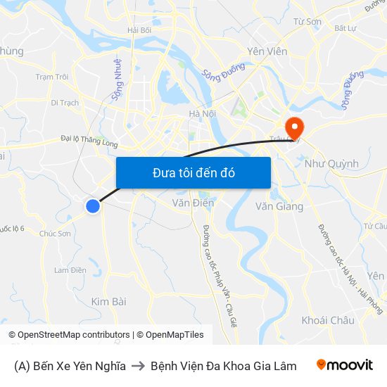 (A) Bến Xe Yên Nghĩa to Bệnh Viện Đa Khoa Gia Lâm map