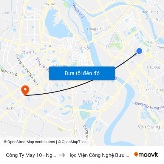 Công Ty May 10 - Nguyễn Văn Linh to Học Viện Công Nghệ Bưu Chính Viễn Thông map