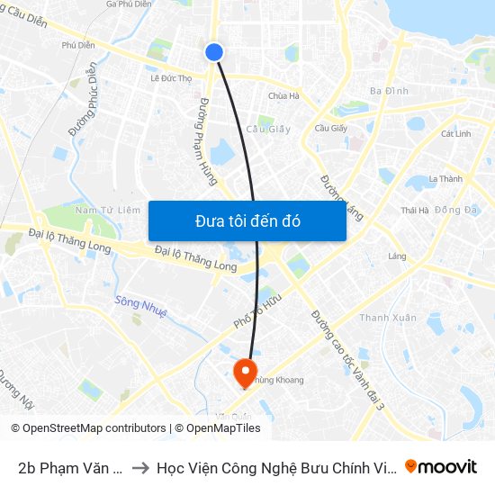 2b Phạm Văn Đồng to Học Viện Công Nghệ Bưu Chính Viễn Thông map
