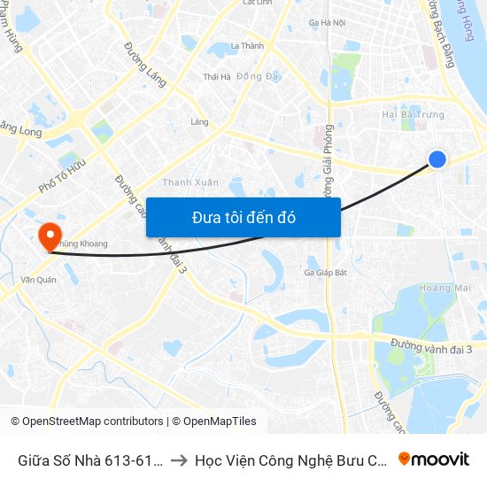 Giữa Số Nhà 613-615 Kim Ngưu to Học Viện Công Nghệ Bưu Chính Viễn Thông map