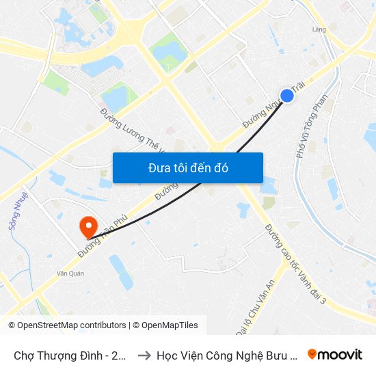 Chợ Thượng Đình - 224 Nguyễn Trãi to Học Viện Công Nghệ Bưu Chính Viễn Thông map