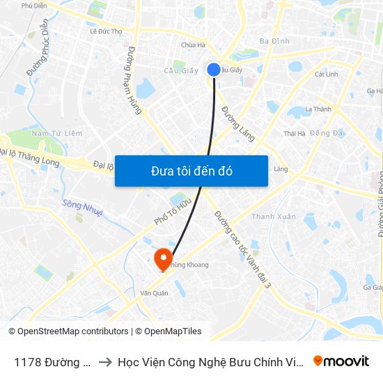 1178 Đường Láng to Học Viện Công Nghệ Bưu Chính Viễn Thông map