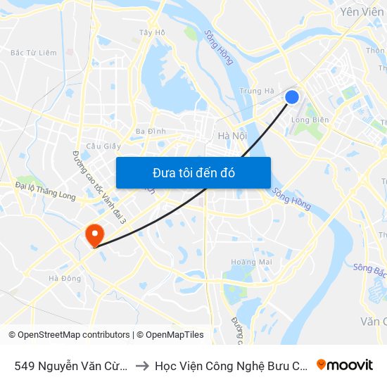 549 Nguyễn Văn Cừ (Cột Trước) to Học Viện Công Nghệ Bưu Chính Viễn Thông map